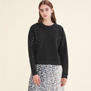 MAJE Studded Eyelet Pullover Thick Sweatshirt Long Sleeve Crewneck